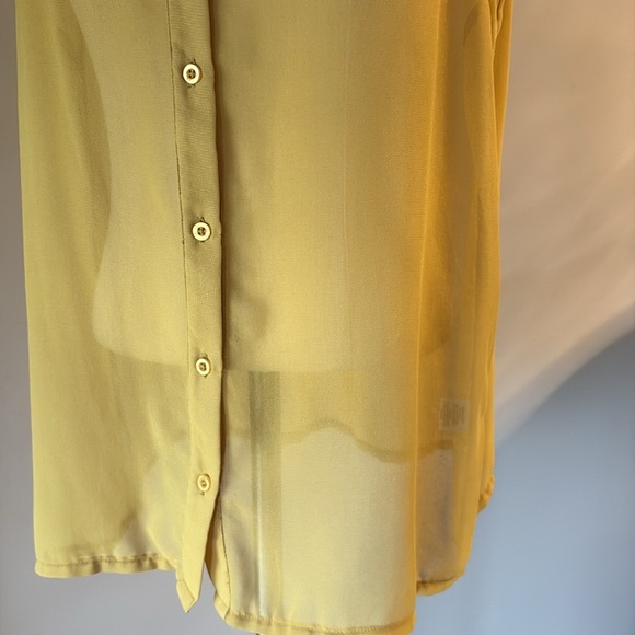 Bar III jeweled Embellished collar sheer Button Down Blouse mustard yellow Large - Picture 4 of 11